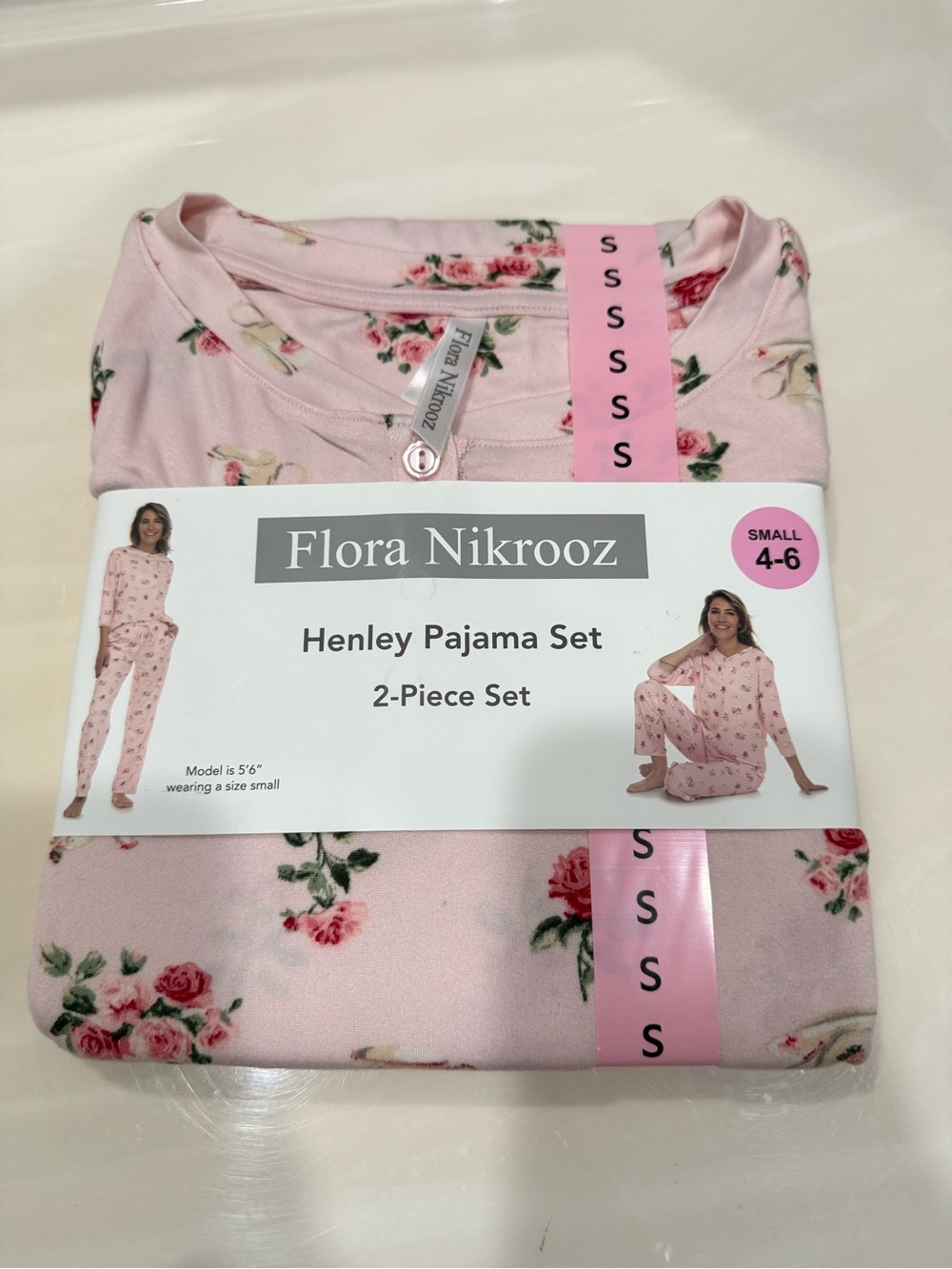 New Flora Nikrooz Pink Floral Henley Pajama Set - Size SMALL (4-6)